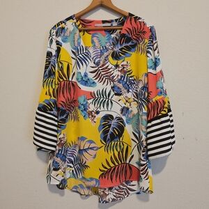 Valerie Stevens Tropical Blouse Top Bell Sleeves Resort Vacation Women's XL